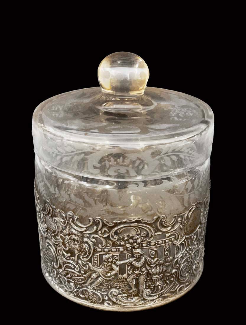 19th C. German Engraved Sterling Silver Glass Candy Dish, Hallmarked (1 of 10)