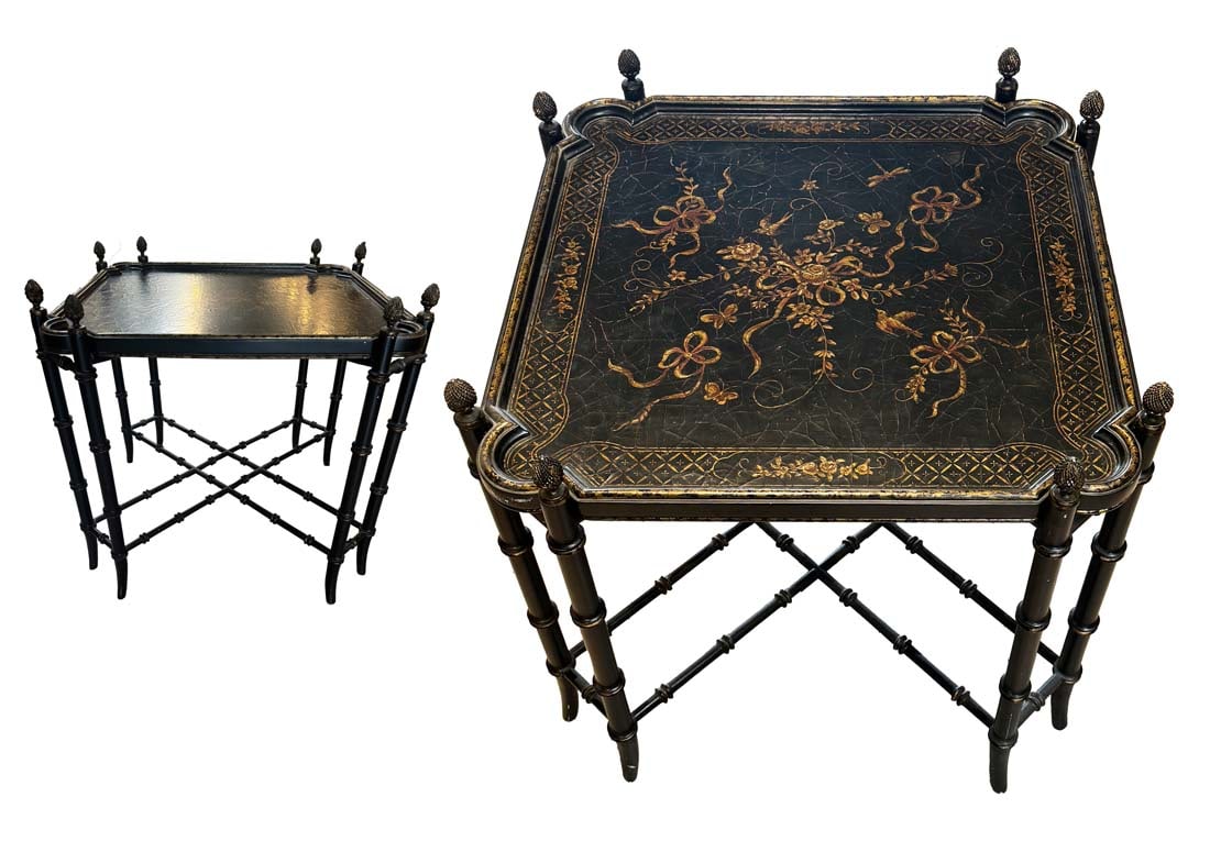 An Antique Black Regency Wooden Hand Painted Tray Top Coffee Table (1 of 10)