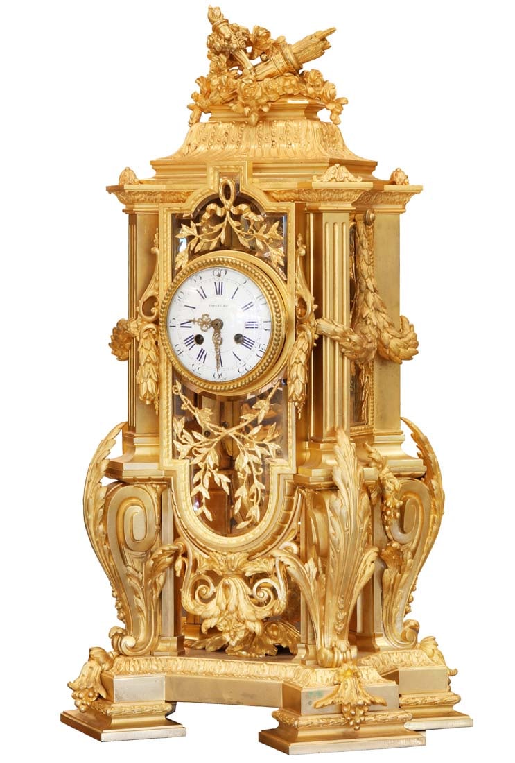 A Large 19th C. French Tiffany & Co. Ormolu Bronze Clock: A Large 19th C. French Tiffany & Co. Ormolu Bronze Clock. NOTE: The base is NOT included!