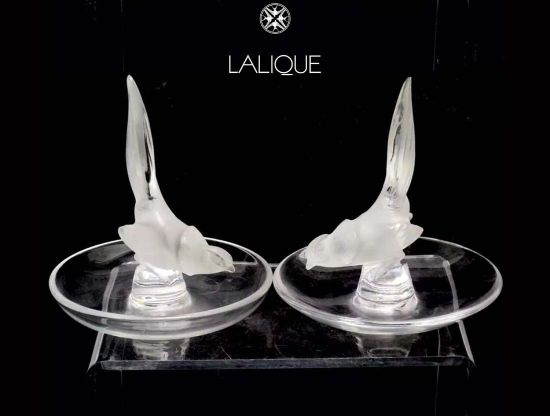 A Pair Of French Lalique Frosted Crystal Pheasant Figural Paper Weights, signed (1 of 3)