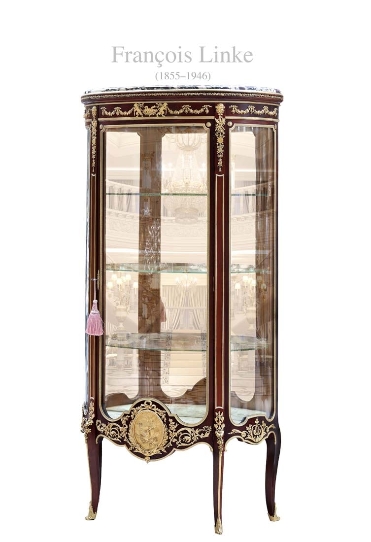19th century Francois Linke Mounted Ormolu Figural Bronze Vitrine: 19th century Francois Linke Mounted Ormolu Figural Bronze Vitrine. H 66" x W 33"
