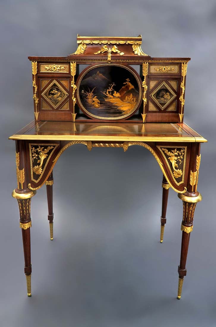 19th C. Bonheur du Jour Bronze & Japanese Lacquer-Mounted Mahogany Cabinet Desk By Alfred Beurdeley - 2