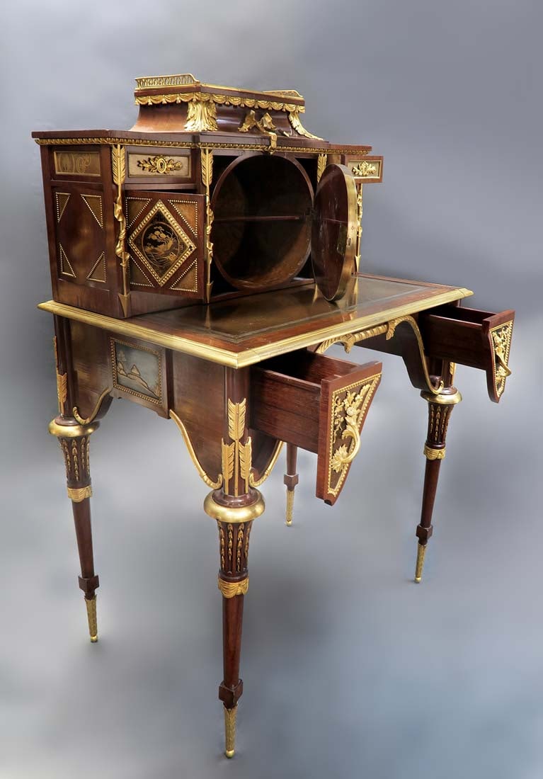 19th C. Bonheur du Jour Bronze & Japanese Lacquer-Mounted Mahogany Cabinet Desk By Alfred Beurdeley - 3