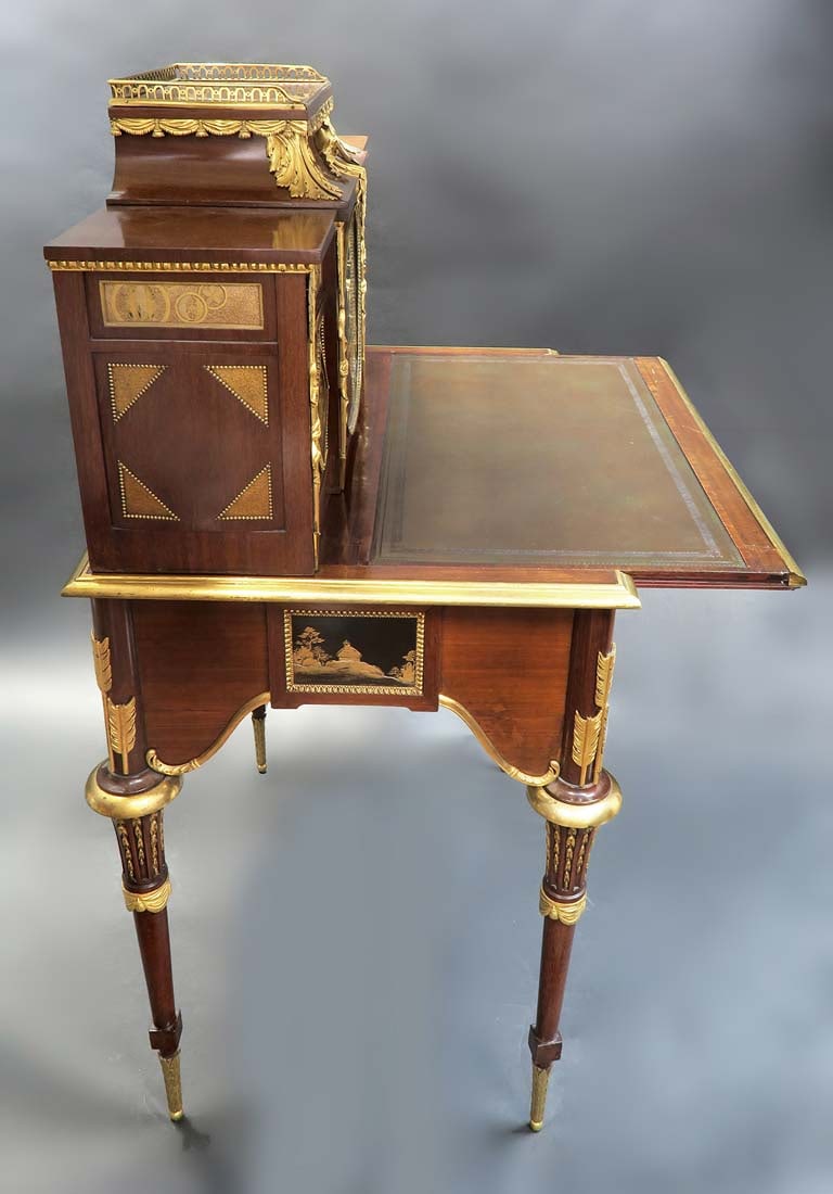 19th C. Bonheur du Jour Bronze & Japanese Lacquer-Mounted Mahogany Cabinet Desk By Alfred Beurdeley - 4