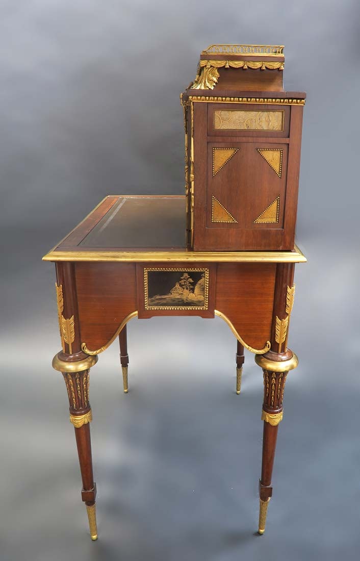 19th C. Bonheur du Jour Bronze & Japanese Lacquer-Mounted Mahogany Cabinet Desk By Alfred Beurdeley - 5