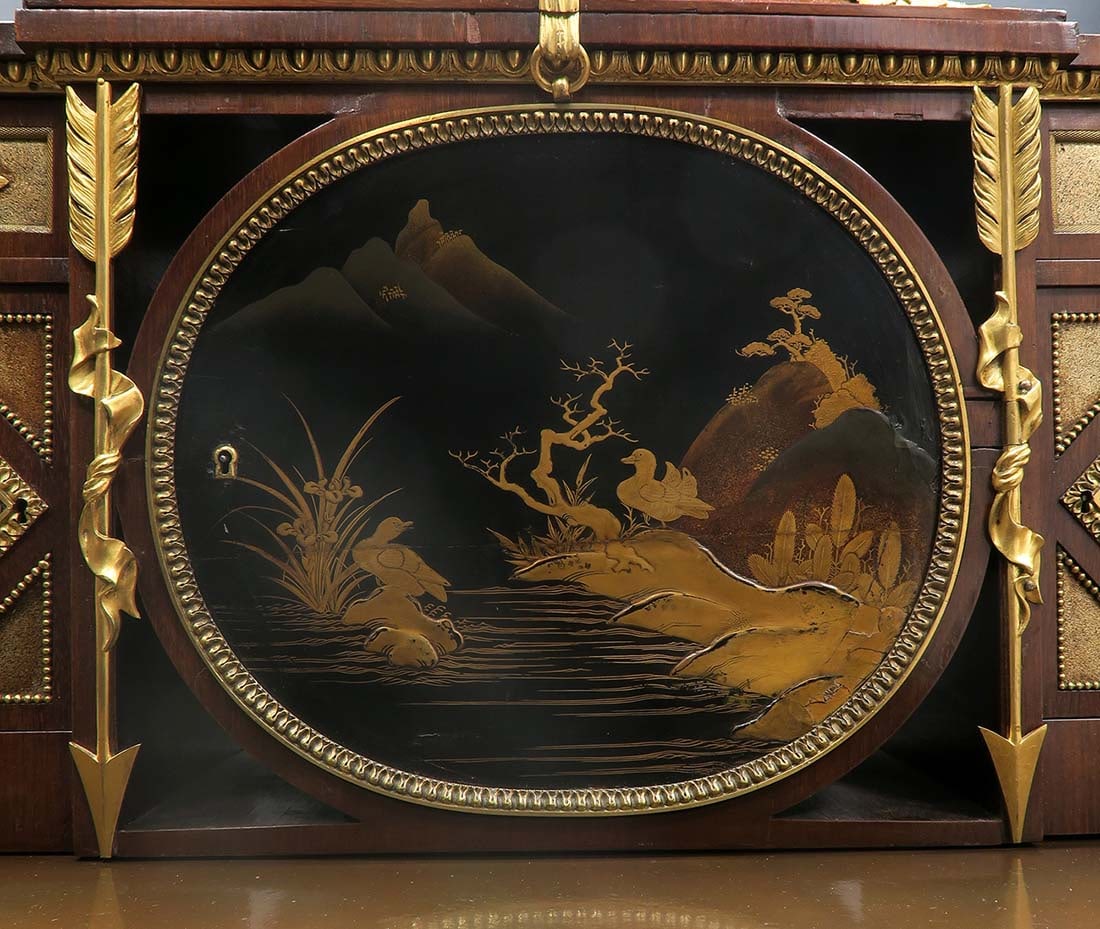 19th C. Bonheur du Jour Bronze & Japanese Lacquer-Mounted Mahogany Cabinet Desk By Alfred Beurdeley - 7