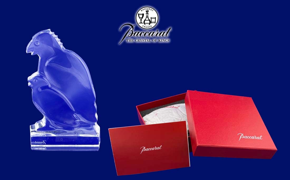 A BACCARAT Clear Crystal Mother Eagle & Chick Paperweight/Figurine Group, Signed (1 of 10)