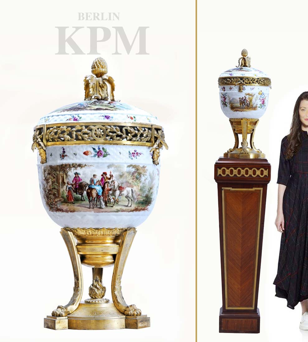 A Large 19th Century Berlin KPM Hand Painted Porcelain Bronze Centerpiece (1 of 1)