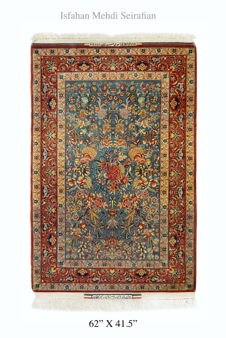 An Exquisite Iran Persian Isfahan Authentic Signed Mehdi Seirafian Rug: An Exquisite Iran Persian Isfahan Authentic Signed Mehdi Seirafian Rug, 62" x 41.5"