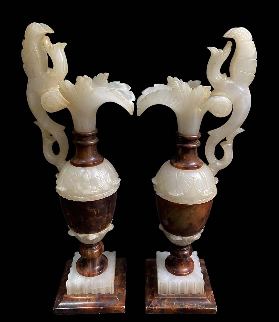 A Pair Of Chinese Figural Alabaster Ewers (1 of 8)