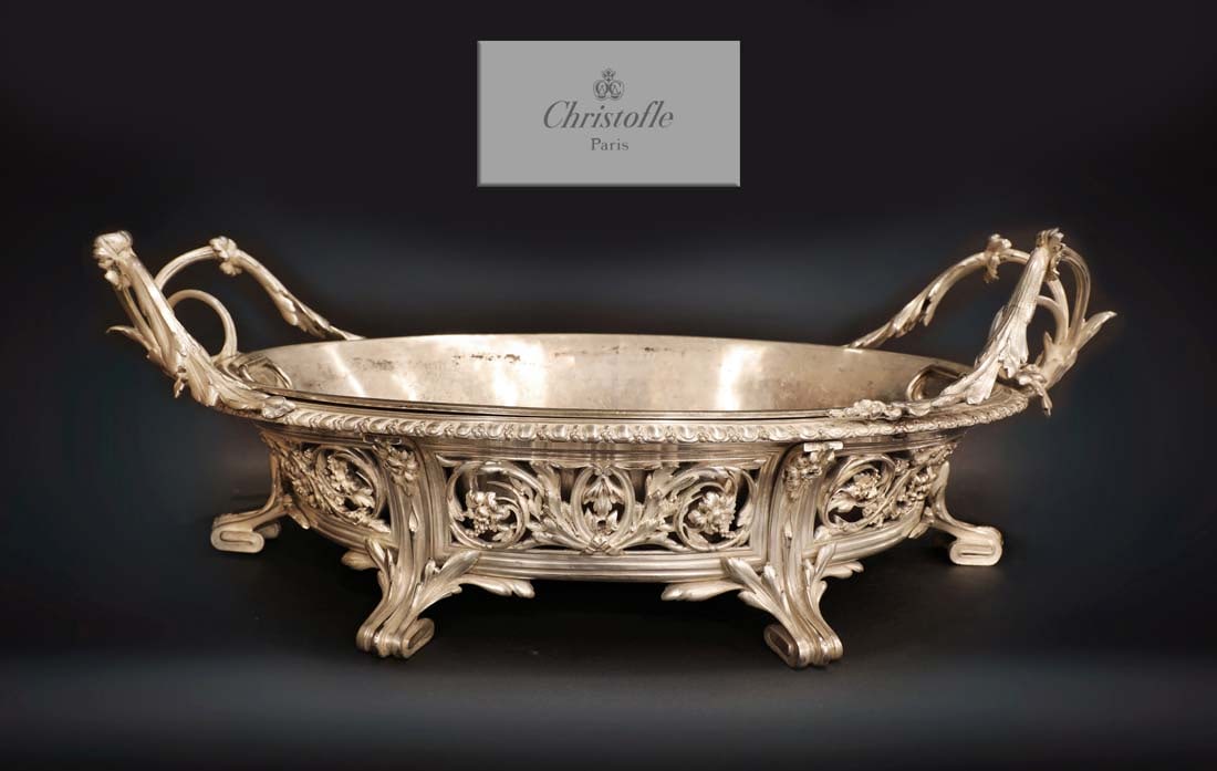 A Large 19th C. French Silver-Plated Christofle Jardiniere/Centerpiece: A Large 19th C. French Silver-Plated Christofle Jardiniere/Centerpiece. 25.5" x 14" x H 8"