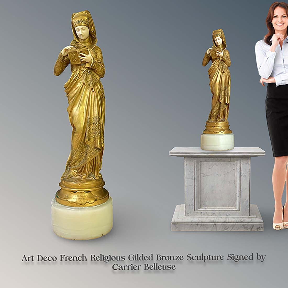 An Art Deco French Religious Gilt Bronze Sculpture, Carrier Belleuse Signed (1 of 8)