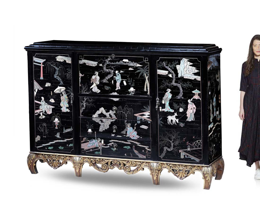 A Fine Large Chinese Chinoiserie Lacquer Cabinet: A Fine Large Chinese Chinoiserie Lacquer Cabinet. 88" x 60" x 20" H