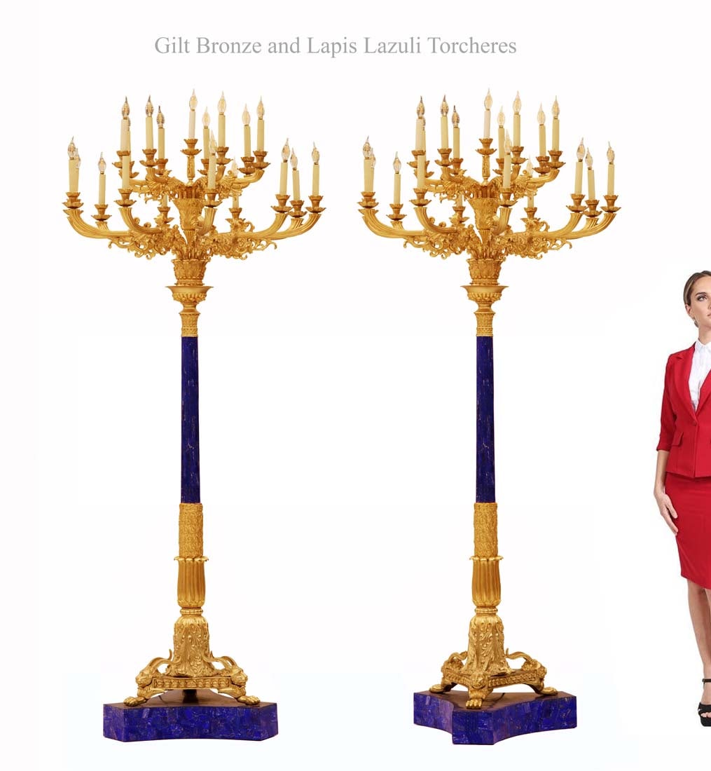 A Pair Of Monumental Lapis Lazuli Gilt Bronze 19-Light Torchieres (1 of 1)