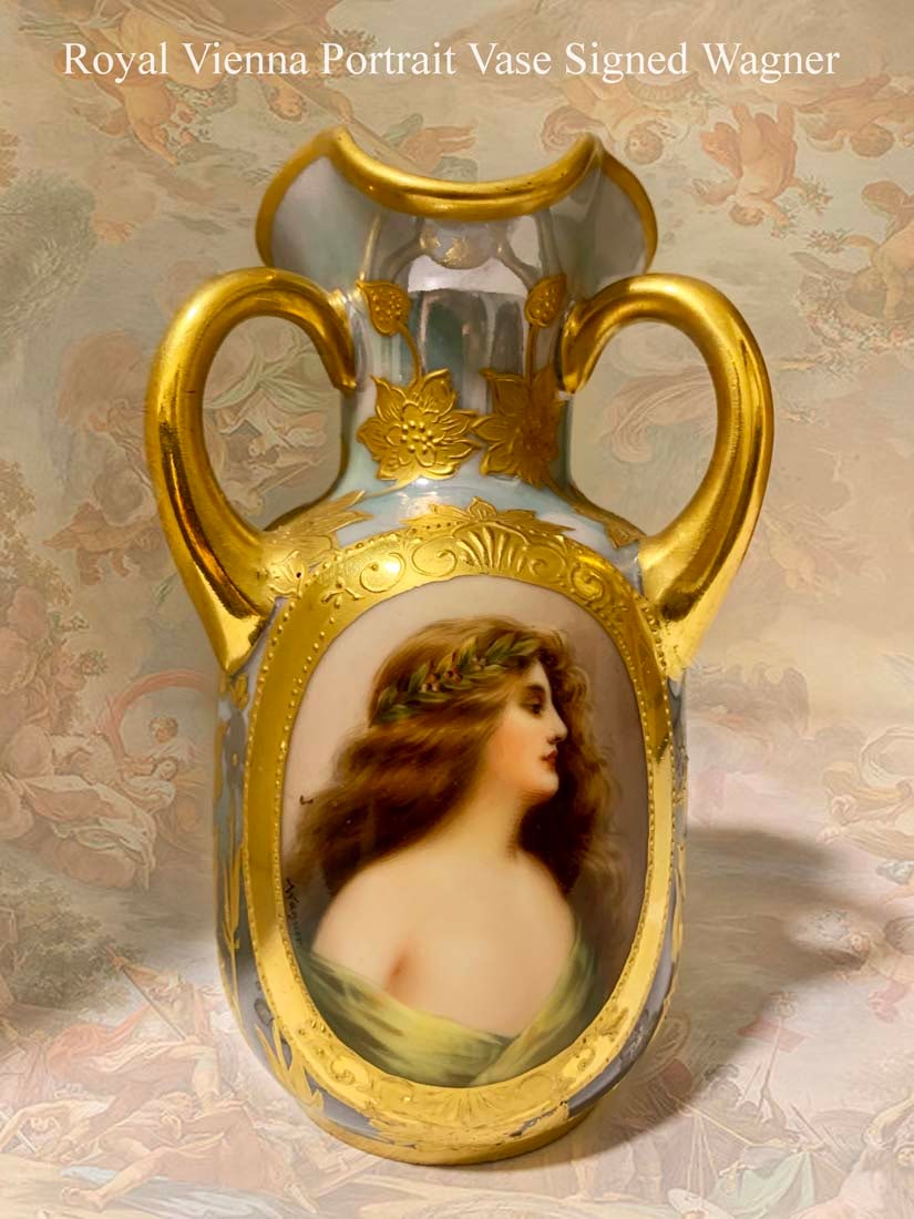 19th C. Royal Vienna Hand Painted Vase, Wagner Signed (1 of 4)