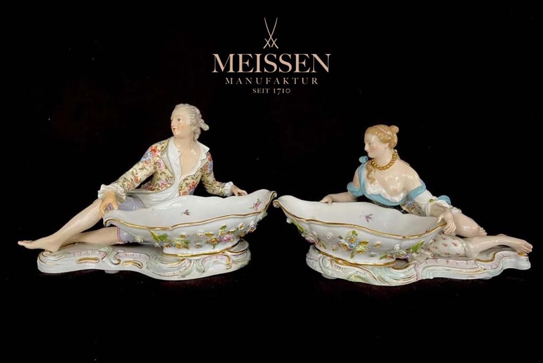 A Pair Of Large 19th C. German Meissen Figural Candy Dishes, Hallmarked (1 of 10)