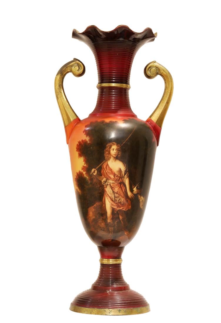 A Large Viennese style Brass Vase: A Large Viennese style Brass Vase. H 18.5" X 8" X 5"