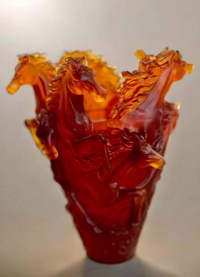 A French Nancy Daum Style Amber Heavy Crystal Horse Figural Vase (1 of 5)