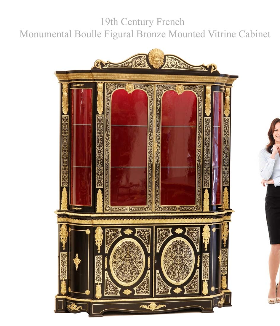 A MONUMENTAL 19TH C. FRENCH BOULLE FIGURAL BRONZE MOUNTED CABINE (1 of 1)