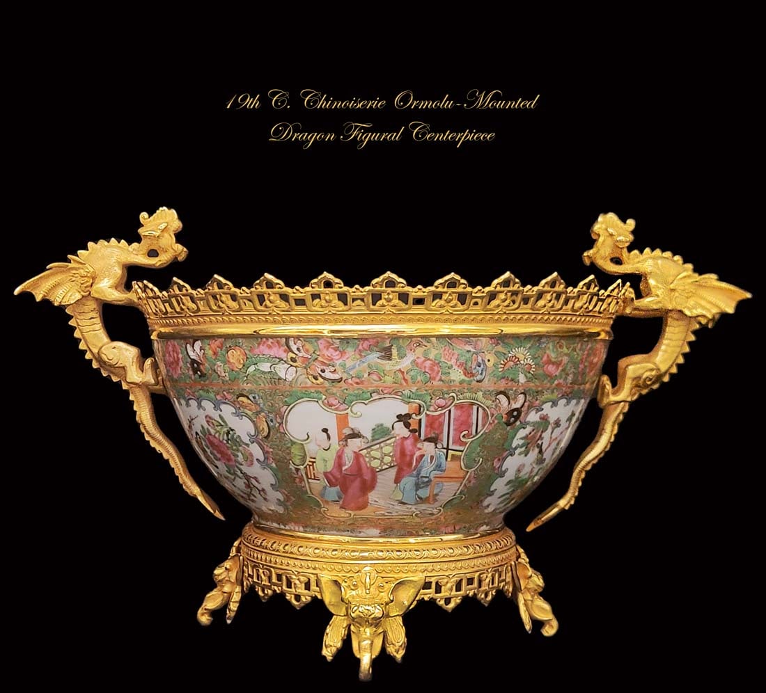 19th C. French Chinoiserie Style Hand Painted Ormolu-Mounted Dragon Figural Centerpiece (1 of 14)