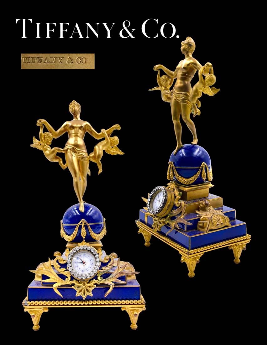 19th Century Tiffany & Co. Enamel Jeweled Figural Bronze Clock, Hallmarked (1 of 6)