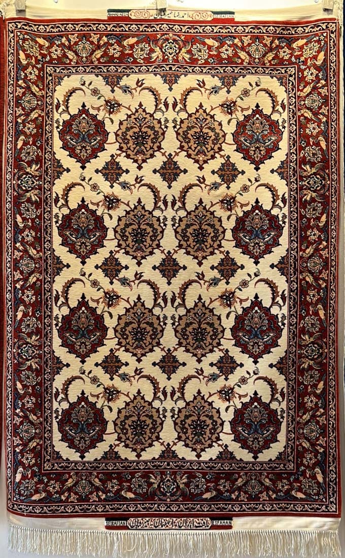 An Exquisite Iran Persian Isfahan Authentic Signed Ahmad Reza Seirafian Rug: An Exquisite Iran Persian Isfahan Authentic Signed Ahmad Reza Seirafian Rug, 64" x 43"