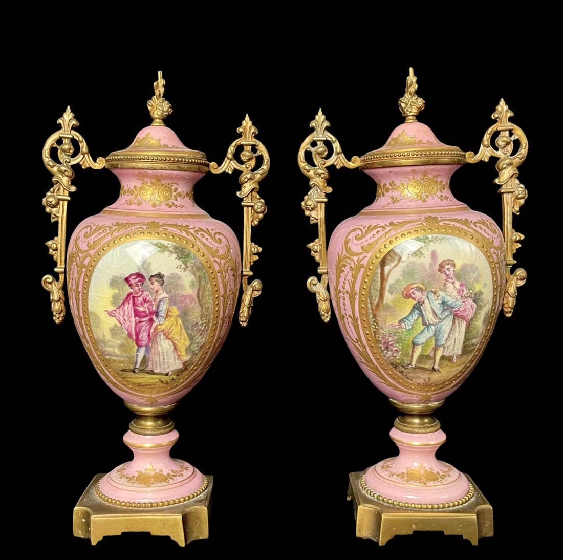 A Pair Of 19th C. French Sevres Hand Painted Porcelain Bronze Covered Vases (1 of 2)