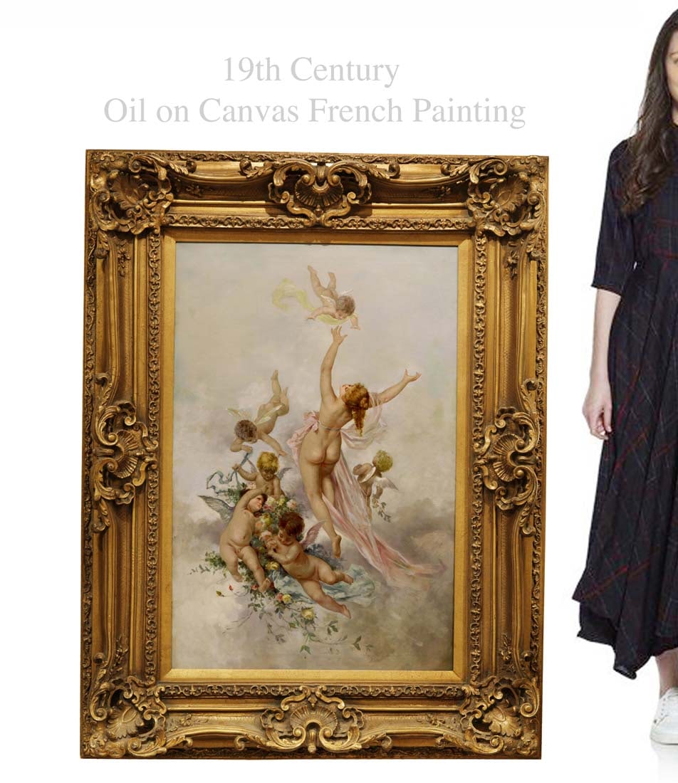 A Large 19th Century French Framed Oil On Canvas Painting: A Large 19th Century French Framed Oil On Canvas Painting. Size with frame: 51" x 38"