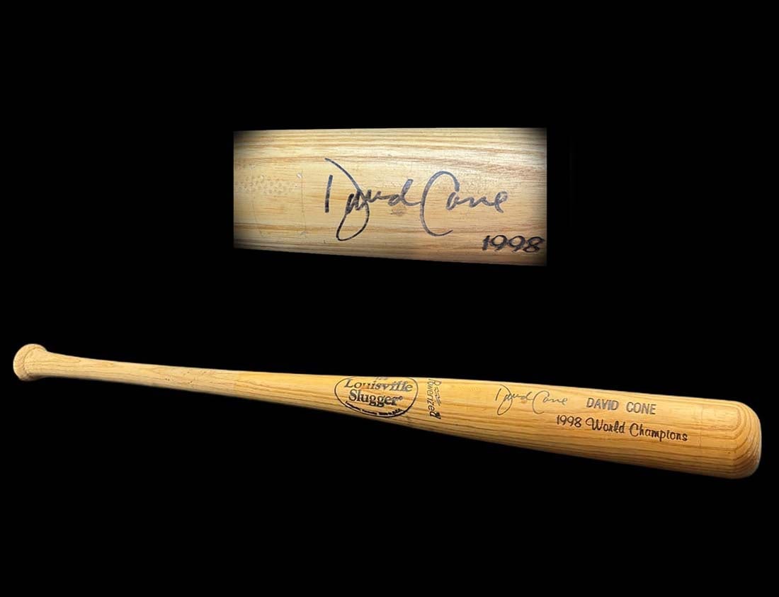 A Louisville Slugger Bat Signed By David Cone: A Louisville Slugger Bat Signed By David Cone, L 34". About: David Brian Cone (born January 2, 1963) is an American former Major League Baseball (MLB) pitcher, and current color commentator for the Ne