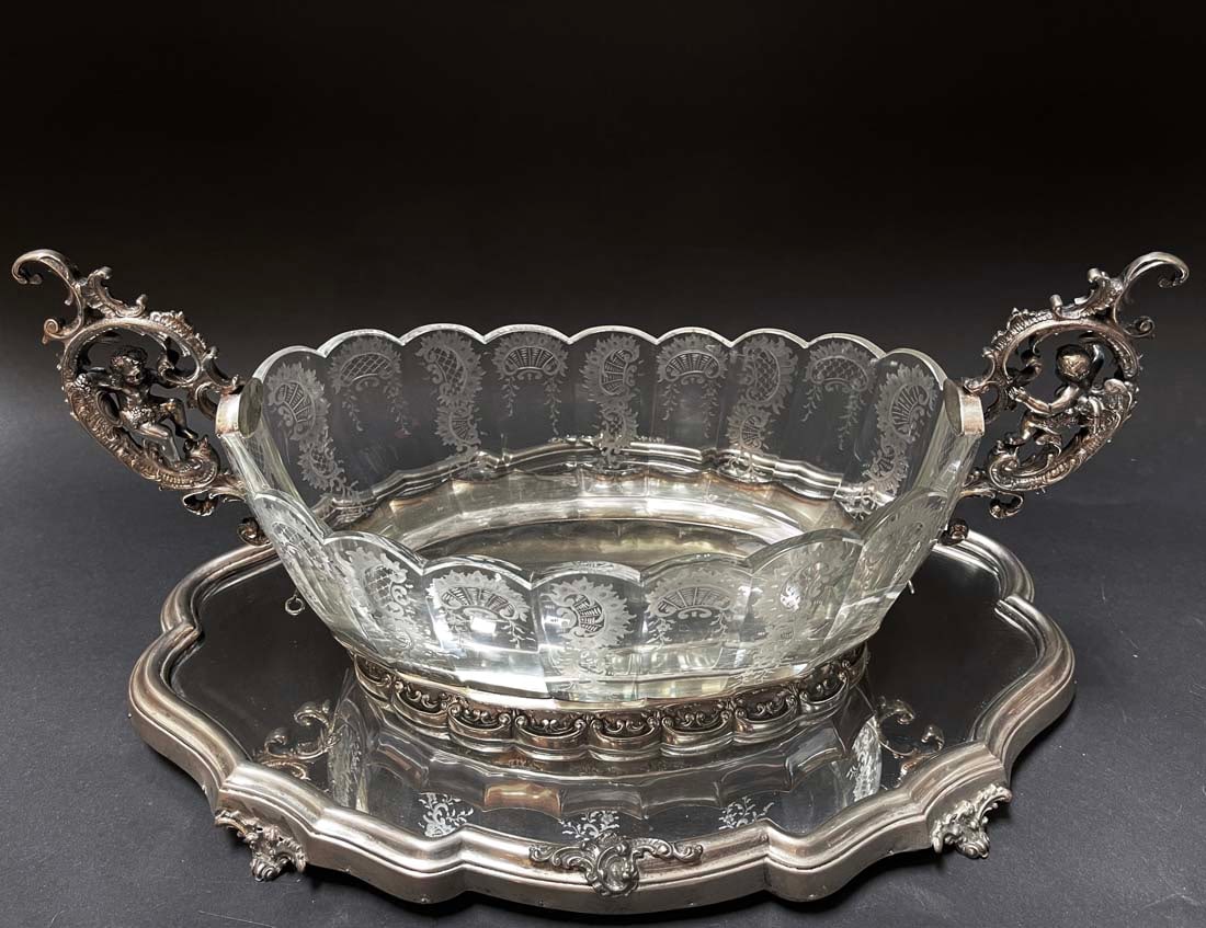 19th C. German Figural 800 Silver & Baccarat Crystal Centerpiece On Plateau (1 of 13)