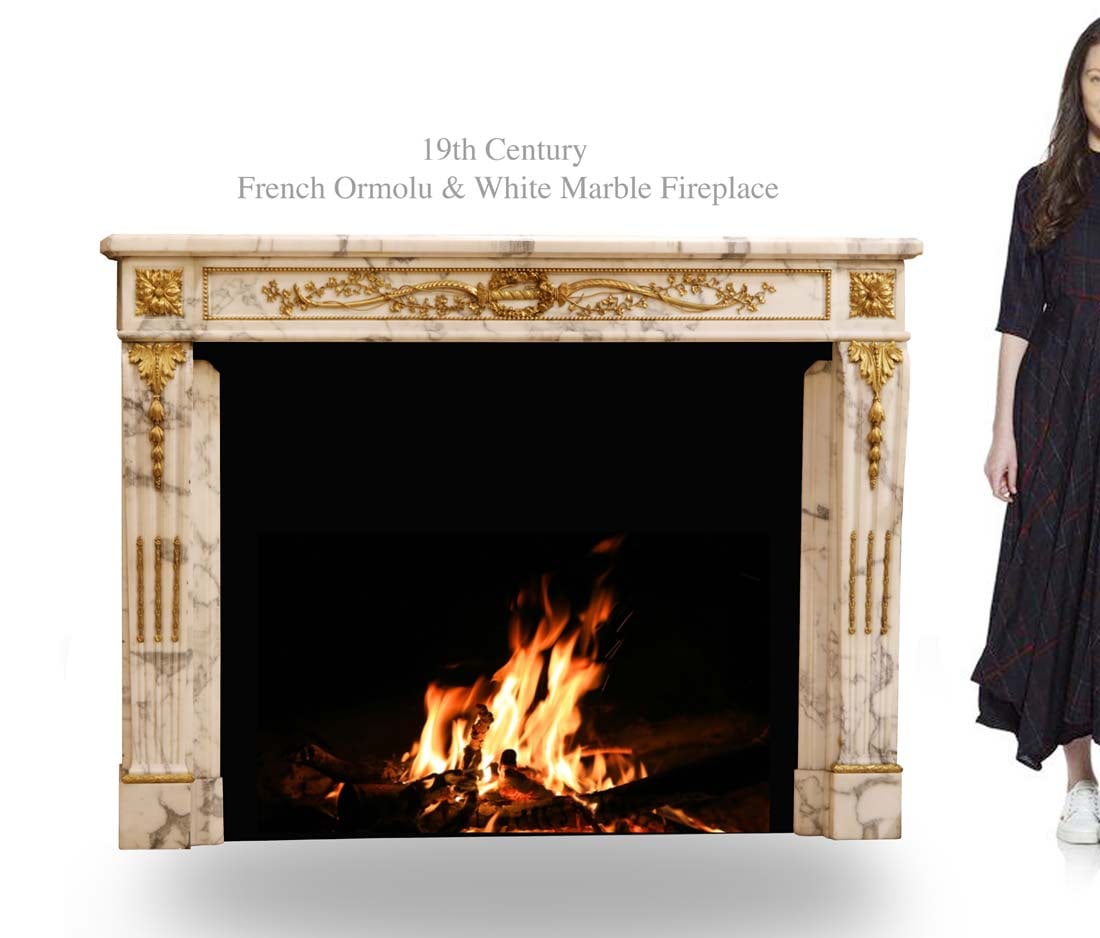 19th Century French Ormolu Mounted White Marble Fireplace (1 of 1)