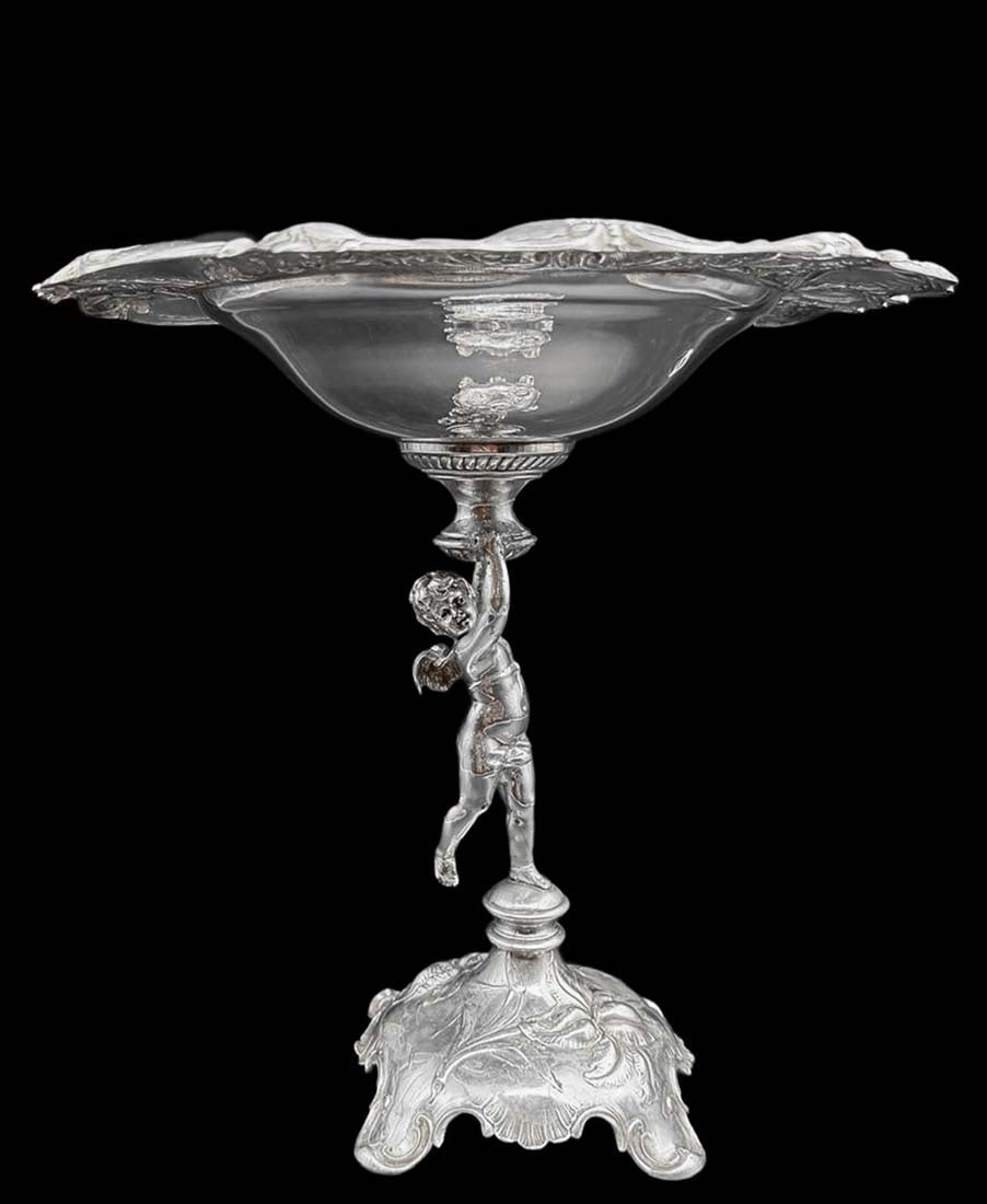 A Vintage Continental Figural Silver-Plated Taza/Centerpiece: A Continental Figural Silver-Plated Taza/Centerpiece. H 11" x D 1.5"