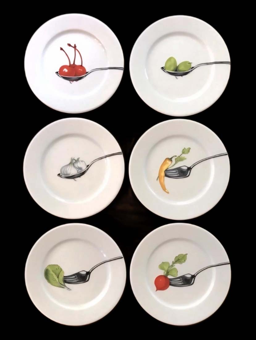 A Set of Six French De Limoges, Bon Apetit, Yves Deshoulieres Plates, Hallmarked (1 of 7)