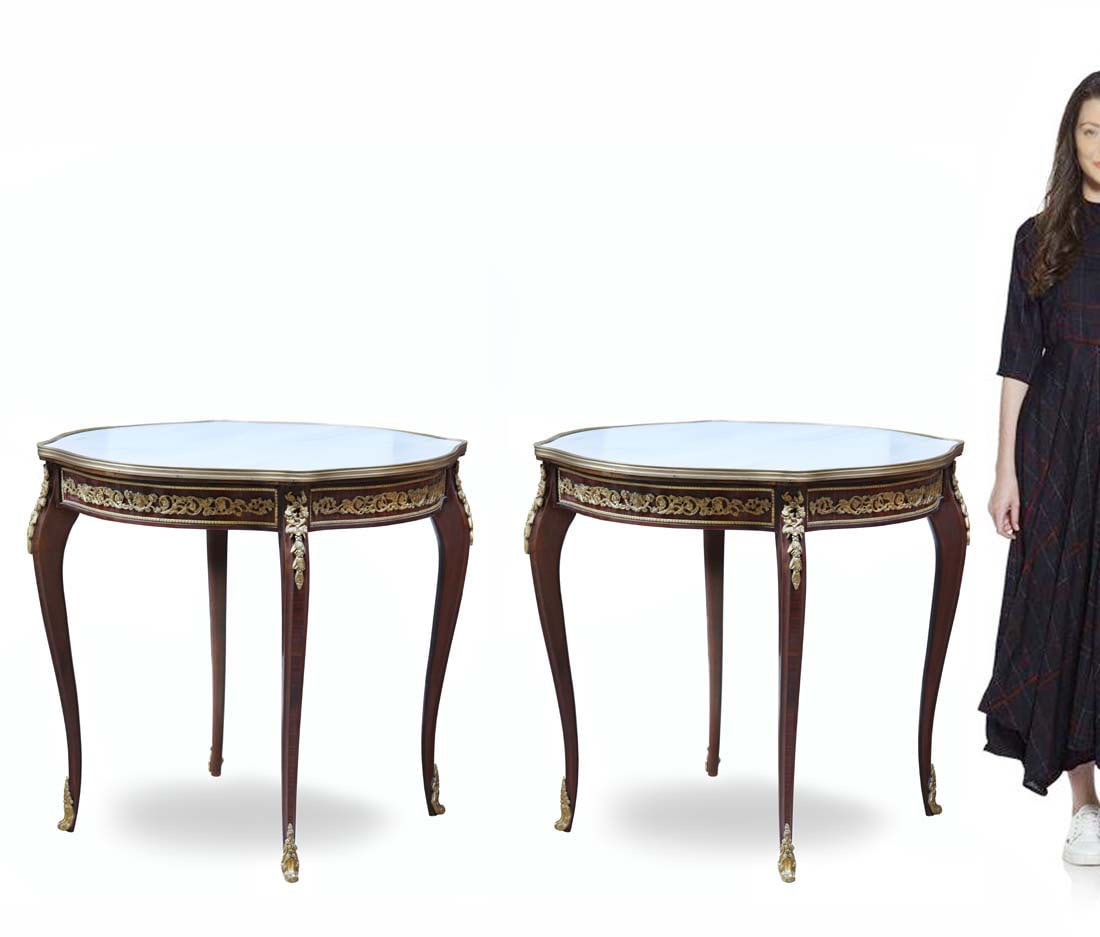 A PAIR OF LOUIS XV STYLE BRONZE-MOUNTED MARBLE-TOP CENTER TABLES (1 of 1)