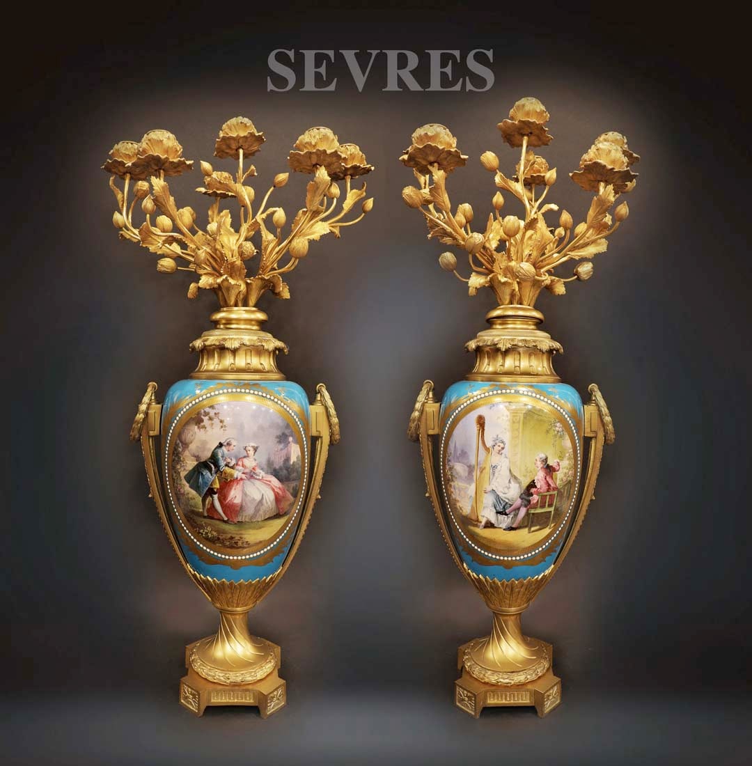 A Very Impressive Pair Of 19th Century French Sevres & Gilt Bronze Candelabras (1 of 1)