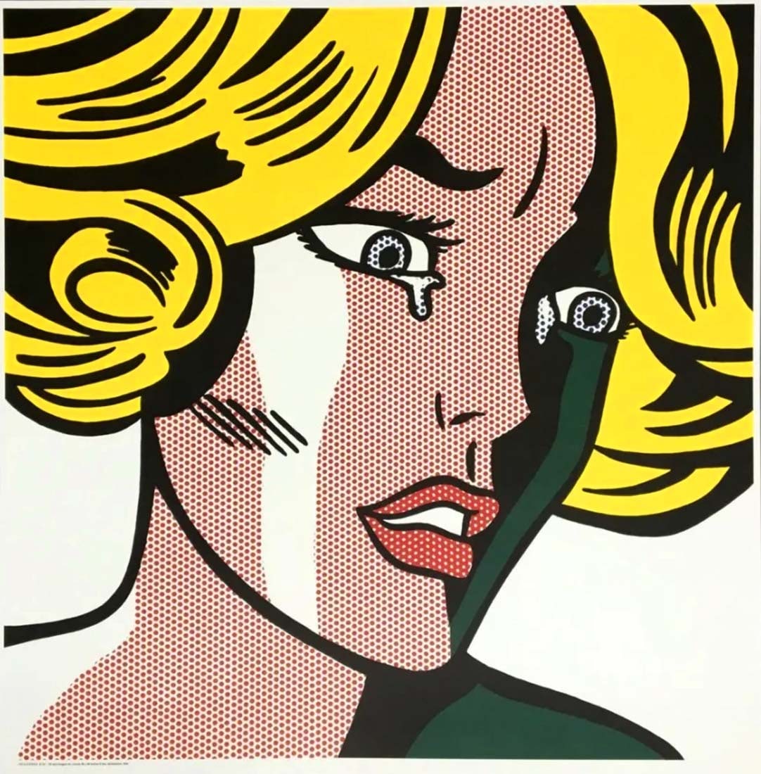 Frightened Girl, A Vintage Roy Lichtenstein Exibition Poster Print: Frightened Girl, A Vintage Roy Lichtenstein exhibition poster print. This is an offset lithography from the painting As Frightened Girl Oil and magna on canvas in the Private collection of R. Lichtens