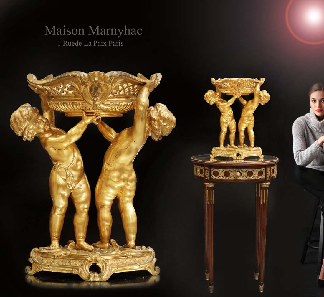 A Large 19th C. Maison Marnyhac Figural Gilt Bronze Centerpiece, Signed (1 of 1)