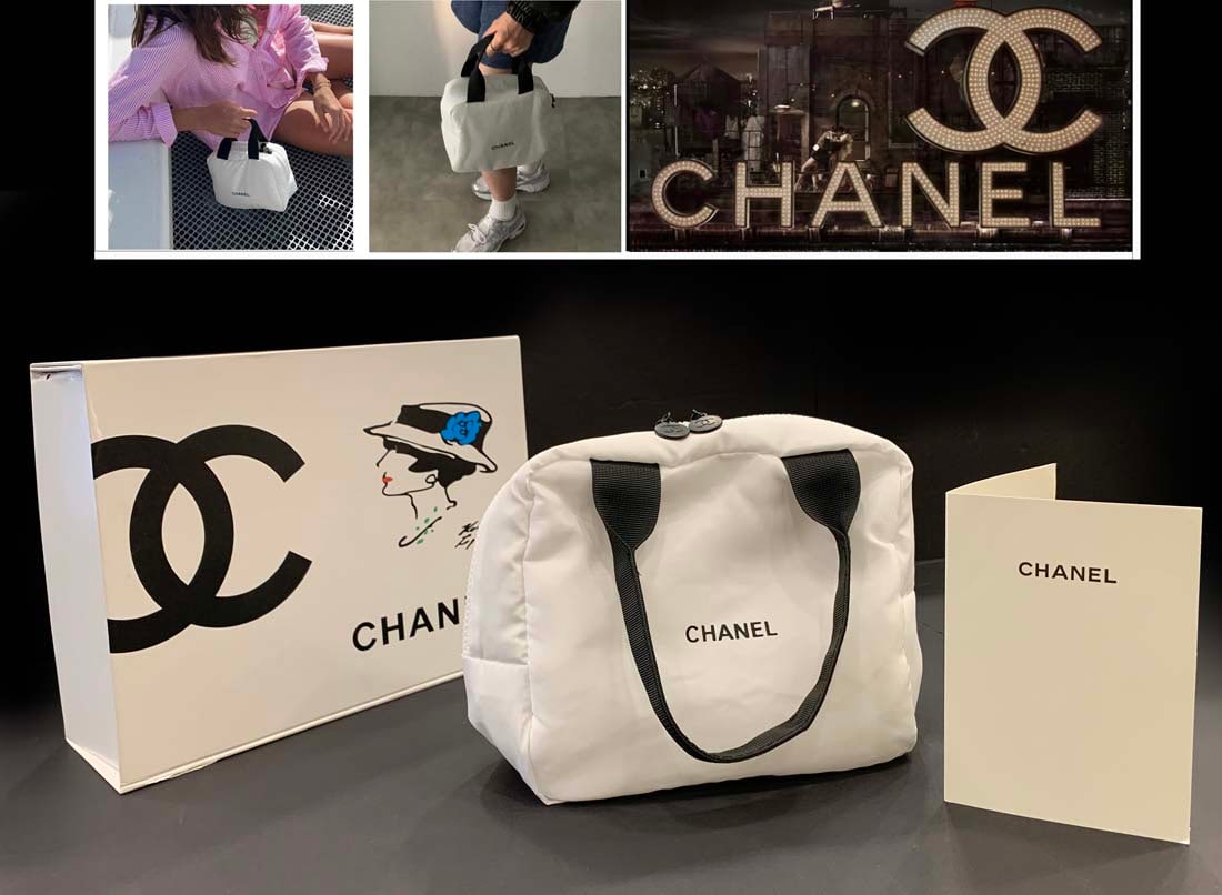 A French CHANEL White Cosmetic Women Bag: A French CHANEL White Cosmetic Women Bag. 10" x 8"