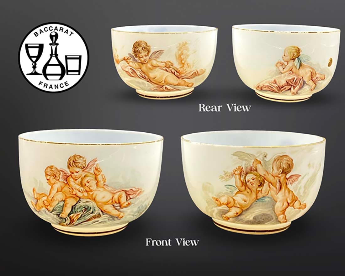 A Pair of 19th C. Baccarat Hand Painted Opaline Bowls, Signed by Artist (1 of 6)