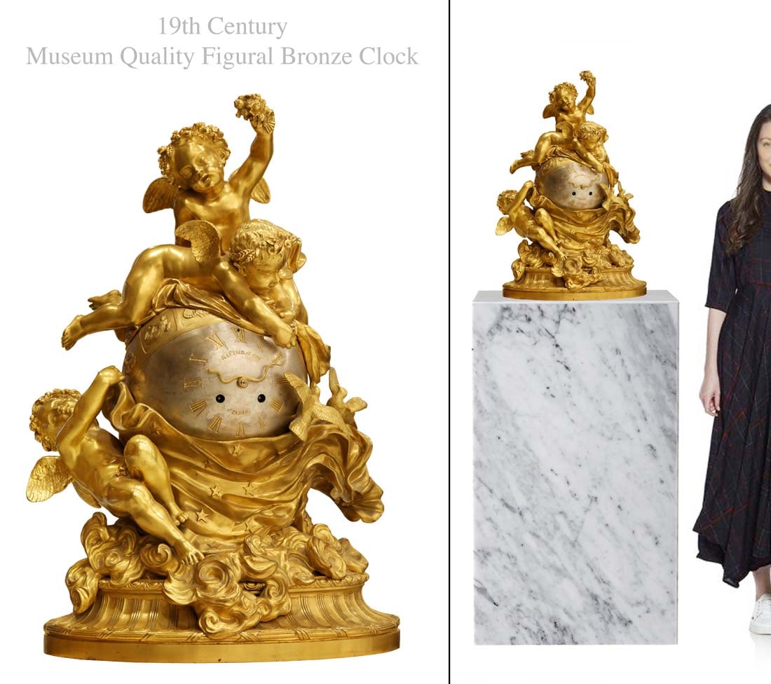 A Large 19th Century French Figural Bronze Clock: A Large 19th Century French Figural Bronze Clock. Note: The pedestal is NOT included! H 24" x 17" x 12"