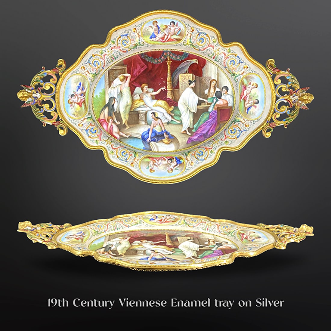 A Large 19th C. Austrian Viennese Silver Enameled Double-Sided Tray (1 of 5)