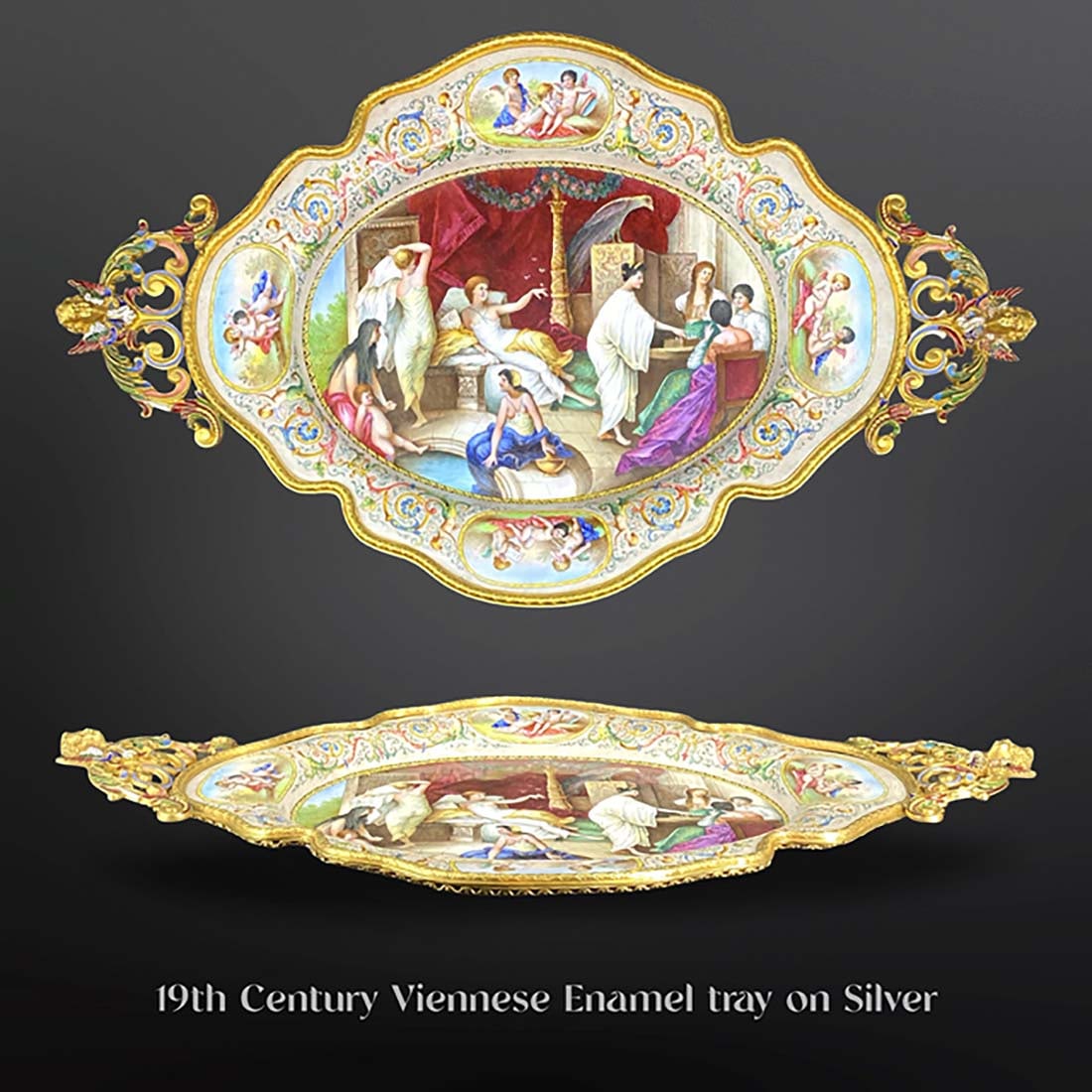A Large 19th C. Austrian Viennese Silver Enameled Double-Sided Tray (1 of 5)