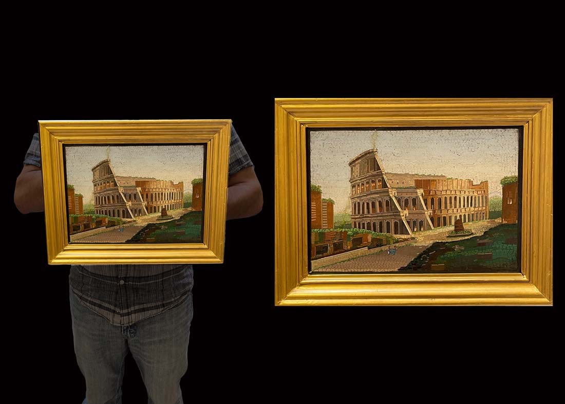 The Roman Colosseum, A Large 19th C. Framed Micro Mosaic Plaque (1 of 4)