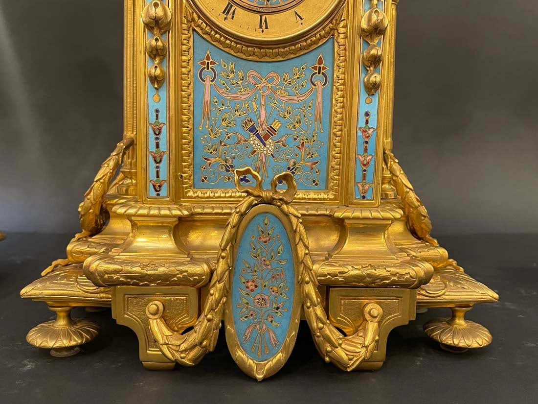19th C. Tiffany & Co. Bronze Champleve Clock Set - 10