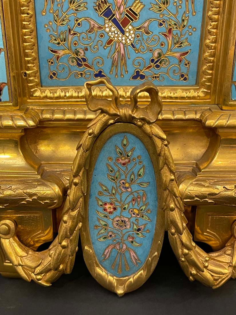 19th C. Tiffany & Co. Bronze Champleve Clock Set - 9