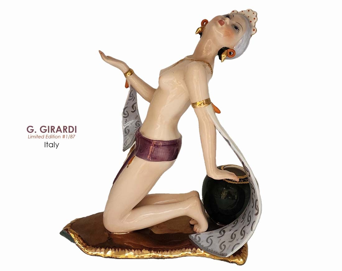 The Orientalist Dancer, A Rare Italian G. Girardi Limited Edition Porcelain Centerpiece/Figurine: The Orientalist Dancer, A Rare Italian G. Girardi (one of the greatest 1940s Italia ceramic masters) Limited Edition (1/87) Hand Painted Porcelain Centerpiece/Figurine, Signed. 9" x 5.5" x H 10.5"