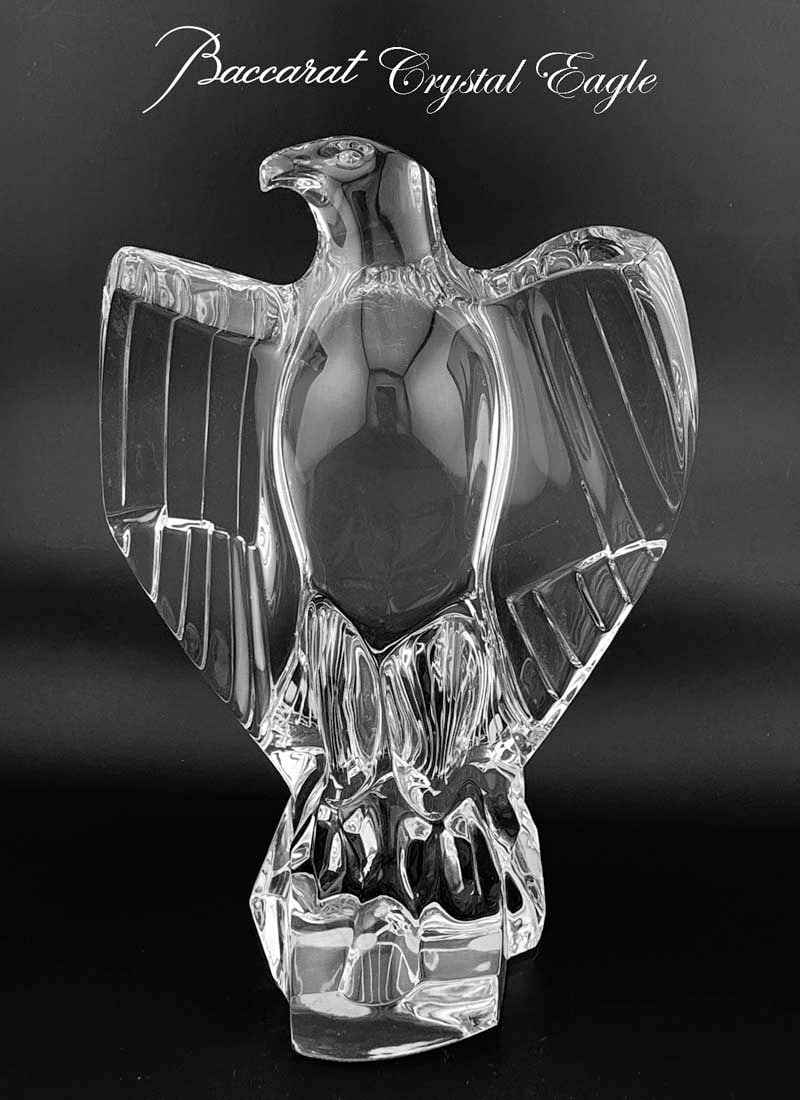 A Vintage BACCARAT Clear Crystal Stand Eagle Sculpture, Signed (1 of 6)