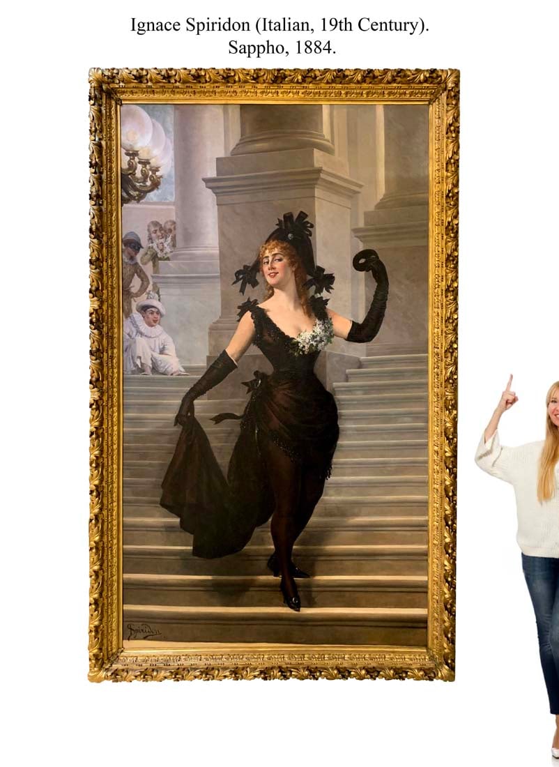 An Exquisite Monumental 19th C. Italian Ignace Spiridon Framed Oil On Canvas Painting: An Exquisite Monumental 19th Century Italian Ignace Spiridon Framed Oil On Canvas Painting, Circa 1884. Signed by artist & Dated: Paris, 84. Total size: 98.5" x 55.25". PROVENANCE: Butterfields, San