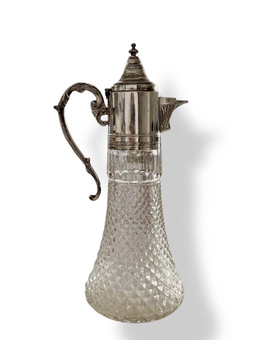 A Vintage Art Deco Style Diamond Point Crystal & Silverplate Wine Claret (1 of 5)