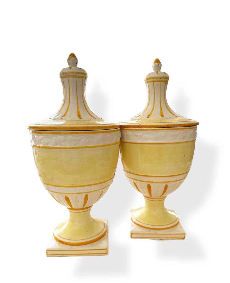 A Pair of Italian Meiselman Imports Ceramic Lidded Urns: A Pair of Italian Meiselman Imports Ceramic Lidded Urns. H 12"